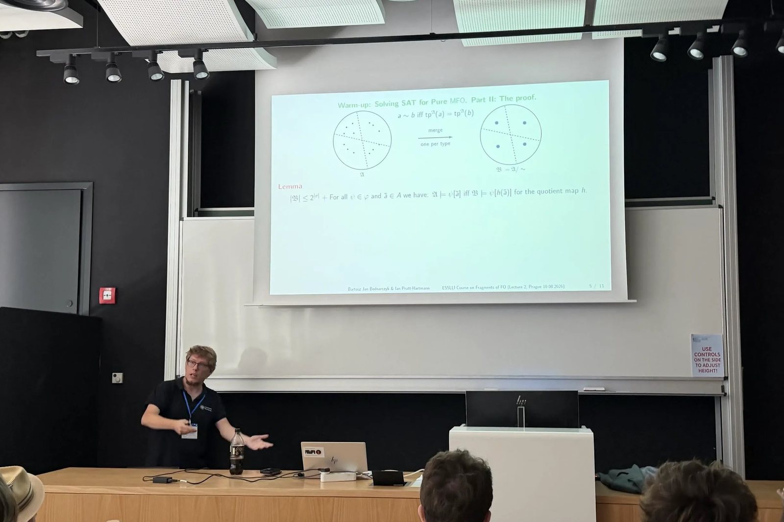 Bartosz Bednarczyk lecturing on the monadic fragment at ESSLLI 2026