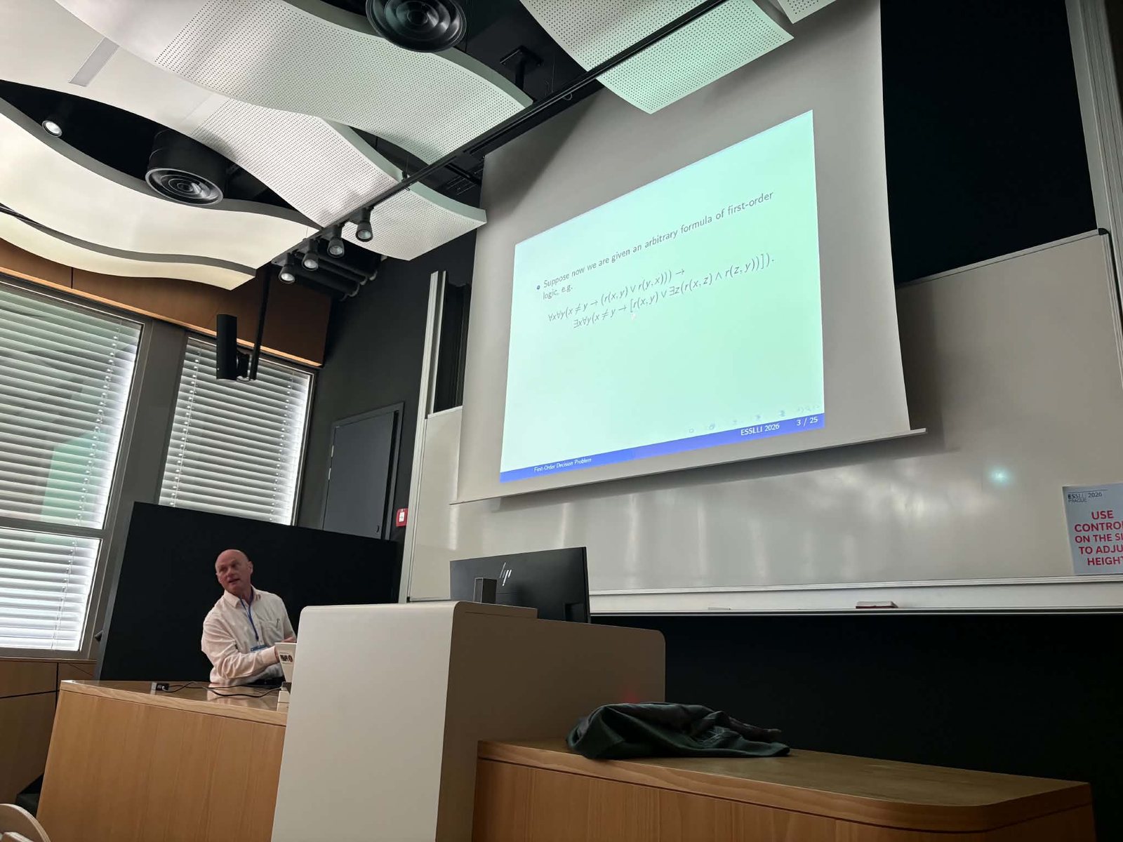 Ian Pratt-Hartmann lecturing on the first-order decision problem at ESSLLI 2026